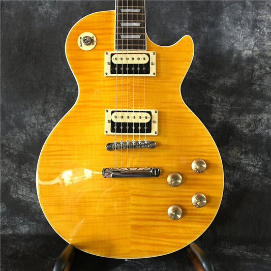 Les Paul Style Slash Guitar Flame Maple Gold Top Lemon Drop Yellow Electric Guitar