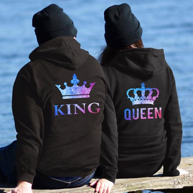 Queen and King Hoodies Lovers Couple Sweatshirt for Women and Men