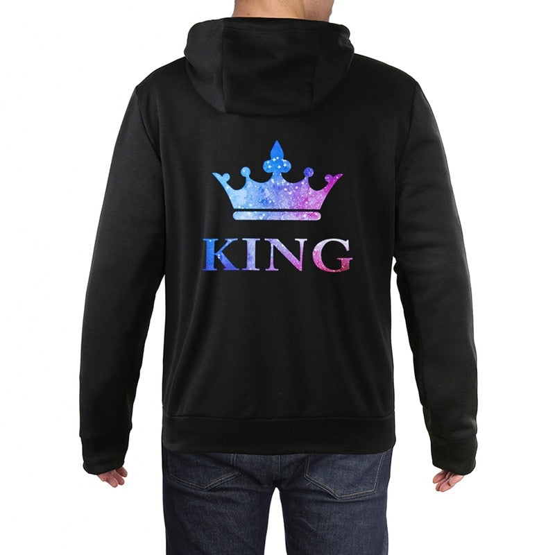 Queen and King Hoodies Lovers Couple Sweatshirt for Women and Men