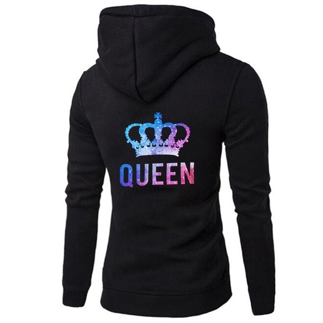 Queen and King Hoodies Lovers Couple Sweatshirt for Women and Men