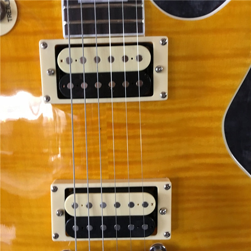 Les Paul Style Slash Guitar Flame Maple Gold Top Lemon Drop Yellow Electric Guitar