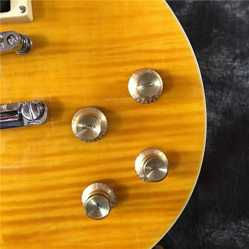 Les Paul Style Slash Guitar Flame Maple Gold Top Lemon Drop Yellow Electric Guitar
