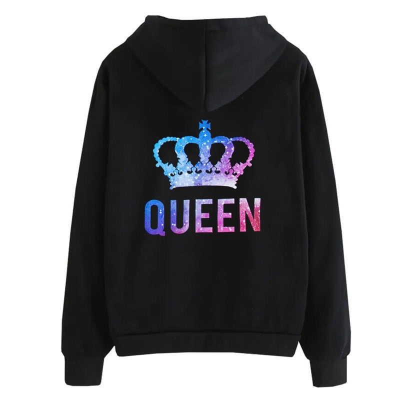 Queen and King Hoodies Lovers Couple Sweatshirt for Women and Men