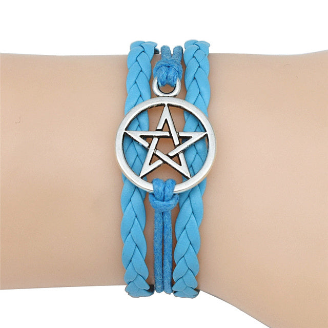4 Colors New Gothic Fashion Antique Pentagram Charms Wiccan Pentacle Leather Bracelets Vintage Jewelry Gift for Women Men