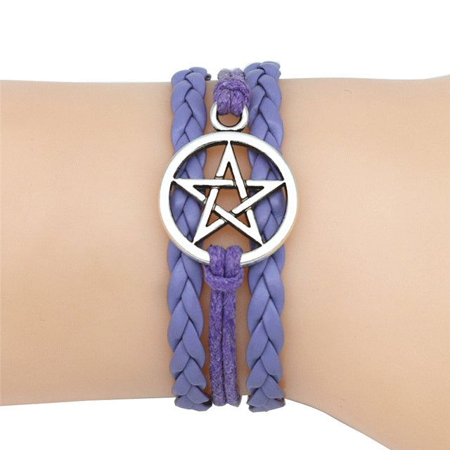 4 Colors New Gothic Fashion Antique Pentagram Charms Wiccan Pentacle Leather Bracelets Vintage Jewelry Gift for Women Men
