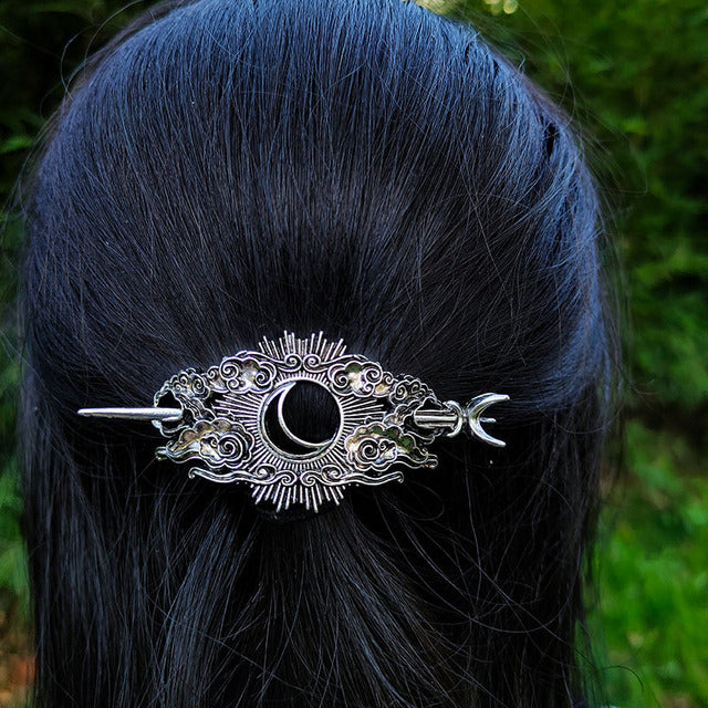 Vintage Renaissance Crescent Moon Could Hair Barrette Witchy Moon Hair Stick Wiccan Hairpin Pagan Gothic Hair Wiccan Jewelry