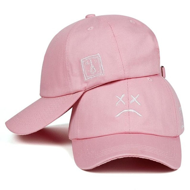 Lil Peep Dad Hat Sad Face Cap Black or Pink - Superhero Gym Gear