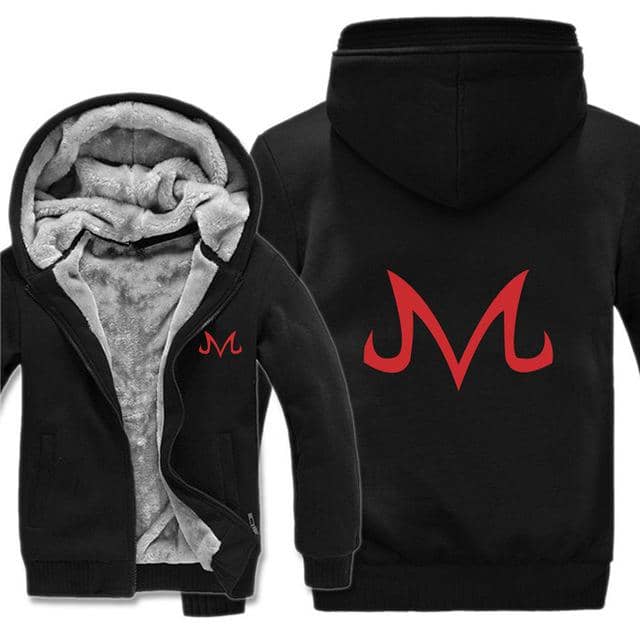 Dragon Majin Symbol Thick Winter Hoodie Black with Red M - FitKing