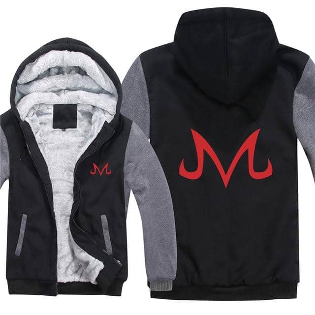 Dragon Majin Symbol Thick Winter Hoodie Black Gray with Red M - FitKing
