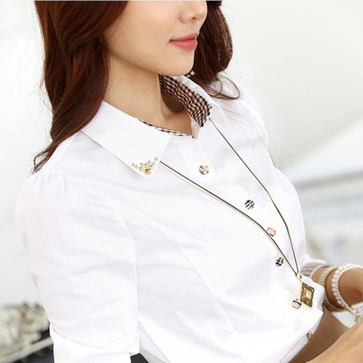 Women's Elegant Blouse - Fashionable Button Up White Work Shirt